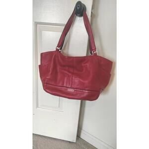 Coach Red Pebbled Leather Carrie Tote Shoulder Bag 823284, EUC